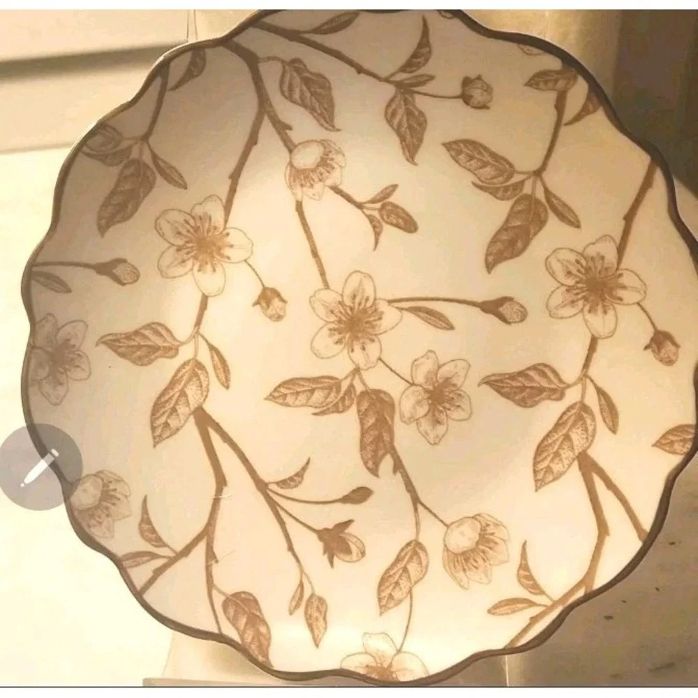 Sunday Morning Ceramics Appetizer Plate In Taupe And Ivory Floral Print 6